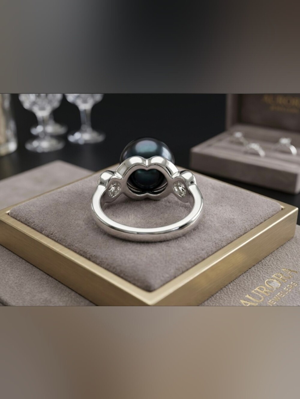 Honora Sterling Silver Black Pearl Ring Size 6 - Picture 2 of 7